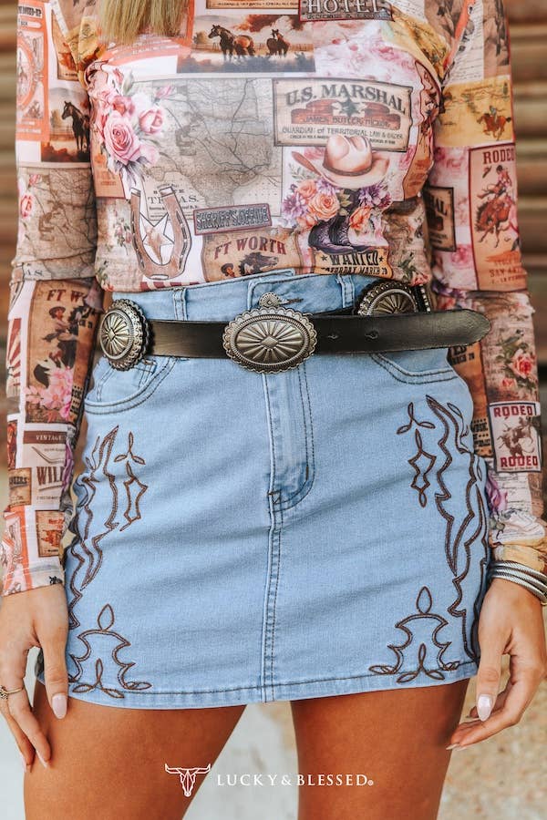 Boot Stitch Denim Skirt