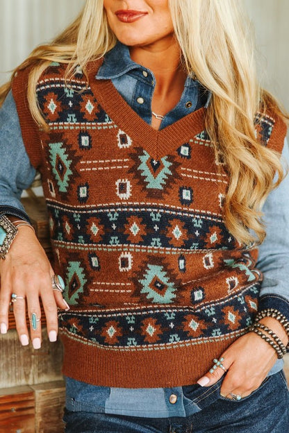 Brown & Turquoise Knit Vest - small & large remain