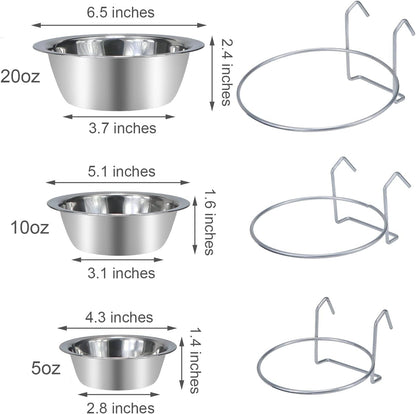 Pet Bowl Stainless Steel Hanging Food Water Bowls Bird Cage Feeder for Birds, Parrots, Small Sized Dogs and Cats (S)
