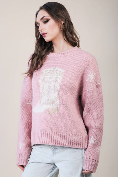 Cowboy Boots Knit Sweater - large remaining
