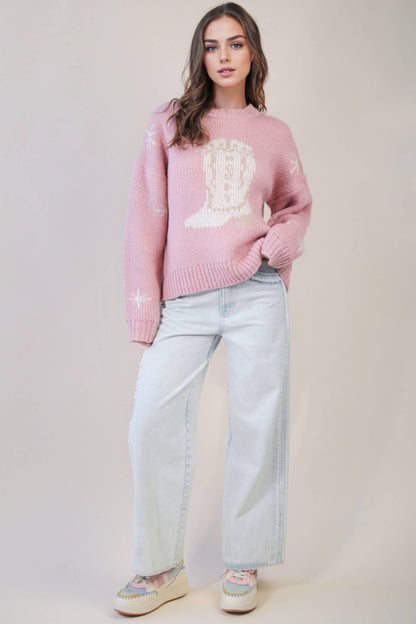 Cowboy Boots Knit Sweater - large remaining