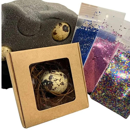 Gender Reveal Ideas: Quail Egg Pregnancy Announcement Kit for Family - Creative Baby Shower Activities & Memorable Baby's Gender Reveal comes with 3 Hollow Quail eggs, glitter, and a craft box