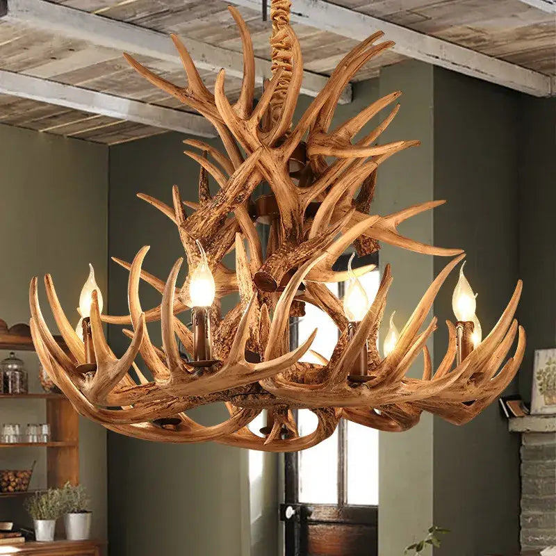 DecorBites™ Antler Chandelier: American Retro Resin Horn Deer Lamps for Rustic Indoor Decor