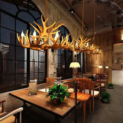 DecorBites™ Antler Chandelier: American Retro Resin Horn Deer Lamps for Rustic Indoor Decor