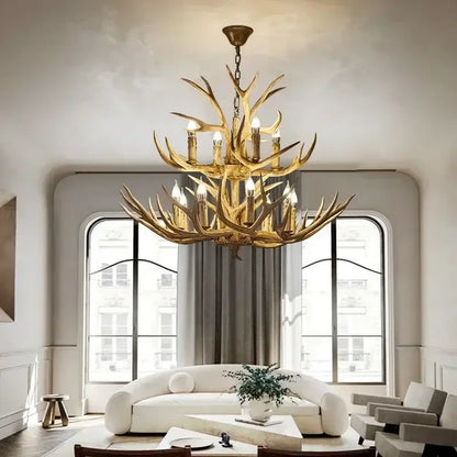 DecorBites™ Antler Deer Chandelier: Rustic Resin Hanging Lamp for Living Room & Loft