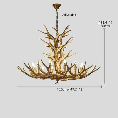 DecorBites™ Antler Deer Chandelier: Rustic Resin Hanging Lamp for Living Room & Loft