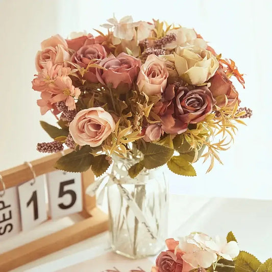 Artificial western rose wedding decor pink & mauve bouquet bedroom