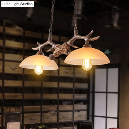 Rustic antler beige glass island pendant light dining room