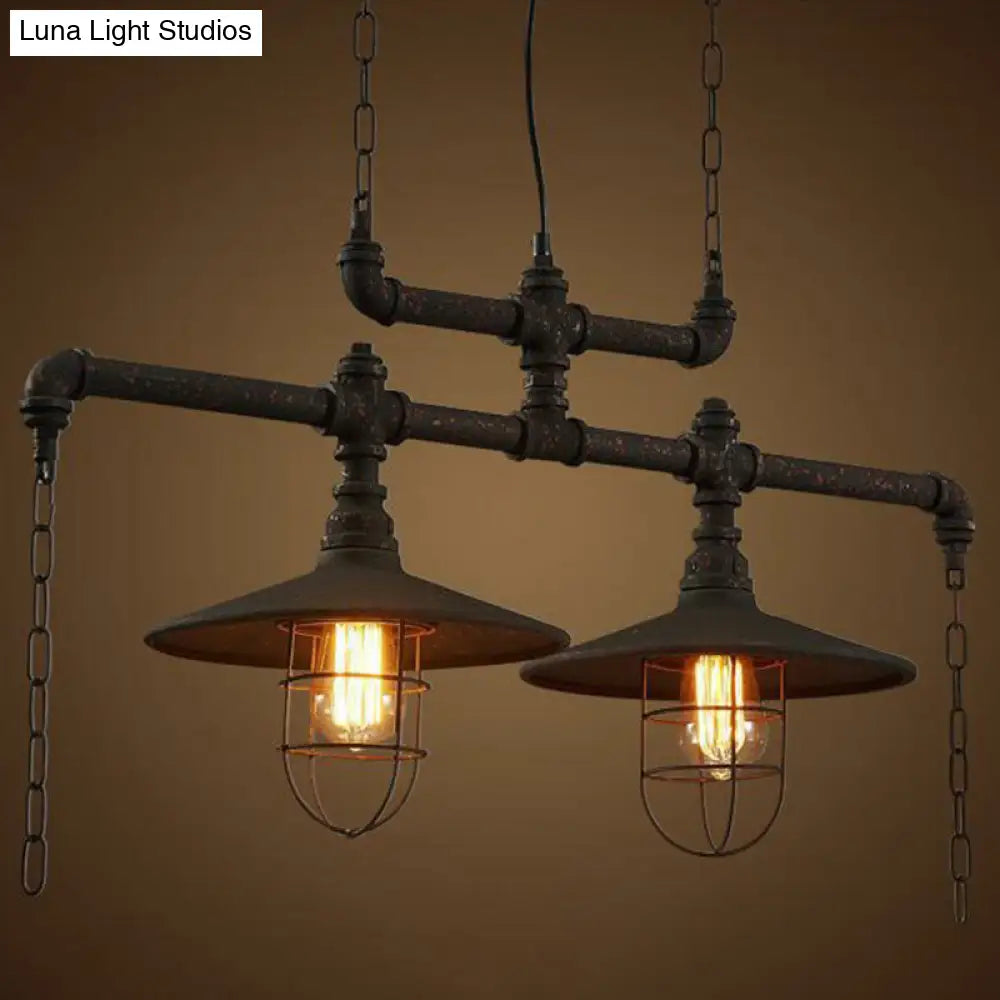 DecorBites™ Rustic Iron Saucer Pendant Lamp with Cage Guard - Island Lighting for Dining Room - Black