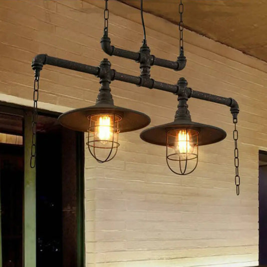 DecorBites™ Rustic Iron Saucer Pendant Lamp with Cage Guard - Island Lighting for Dining Room - Black