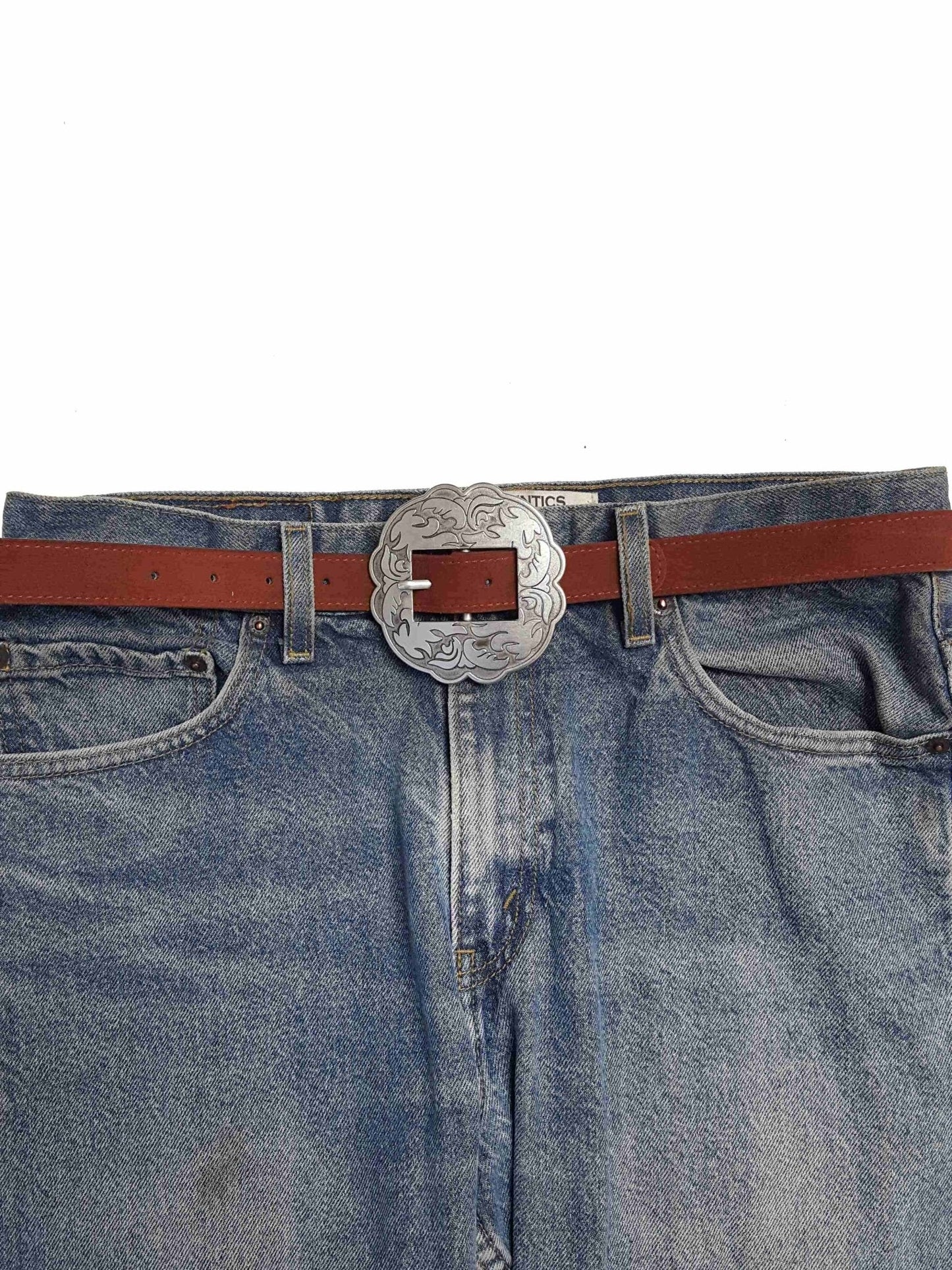 Genuine Suede Leather Western Belt with Floral Buckle — Brown Cowhide Suede