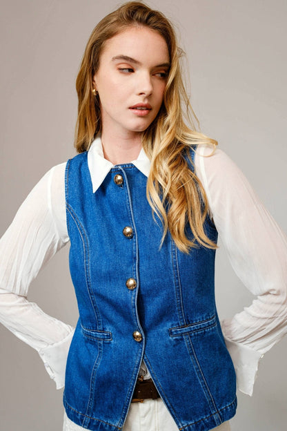 Gold Rush Button Denim Vest