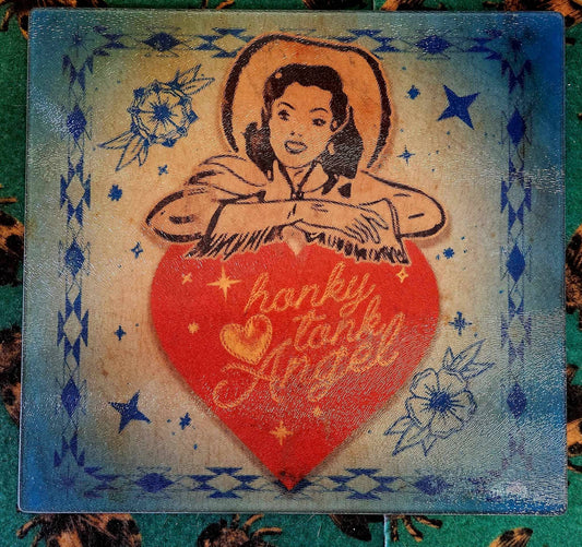 Honky Tonk Angel Glass Cutting board/Charcuterie/Trivet