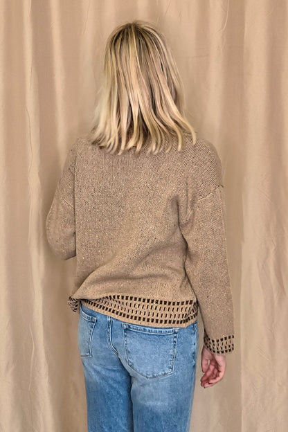 Horse Jacquard Long Long Sleeve Knit Sweater - charcoal medium remains