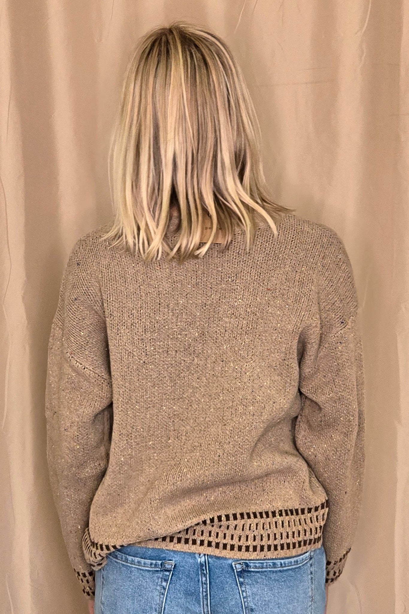 Horse Jacquard Long Long Sleeve Knit Sweater - charcoal medium remains