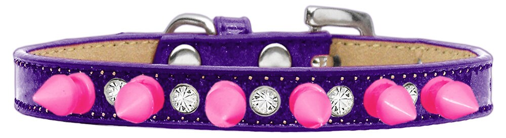 Dog, Puppy and Pet Ice Cream Collar, "Clear Crystal & Bright Pink Spikes"