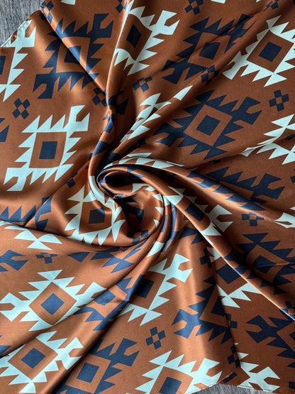 100% Silk Wild Rag Cognac Rust Brown Black Ivory Tribal Native pattern by Double B Wild Rags