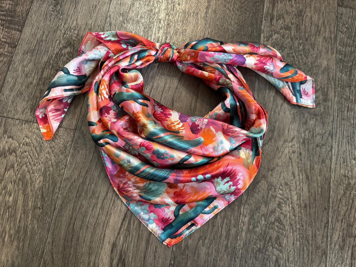 Silk Wild Rag Pink Purple Orange Green Cactus by Double B Wild Rags