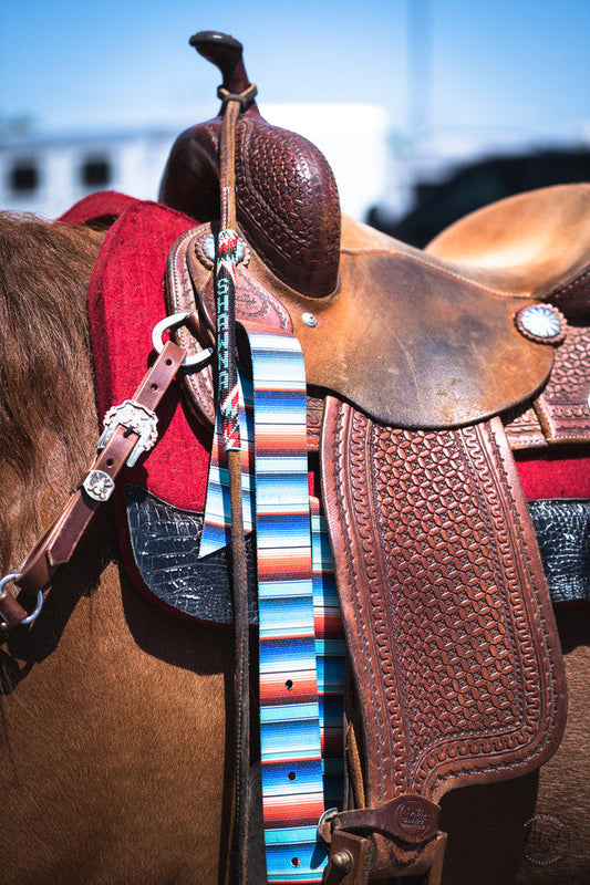 Turquoise Red Serape Cinch Strap Set