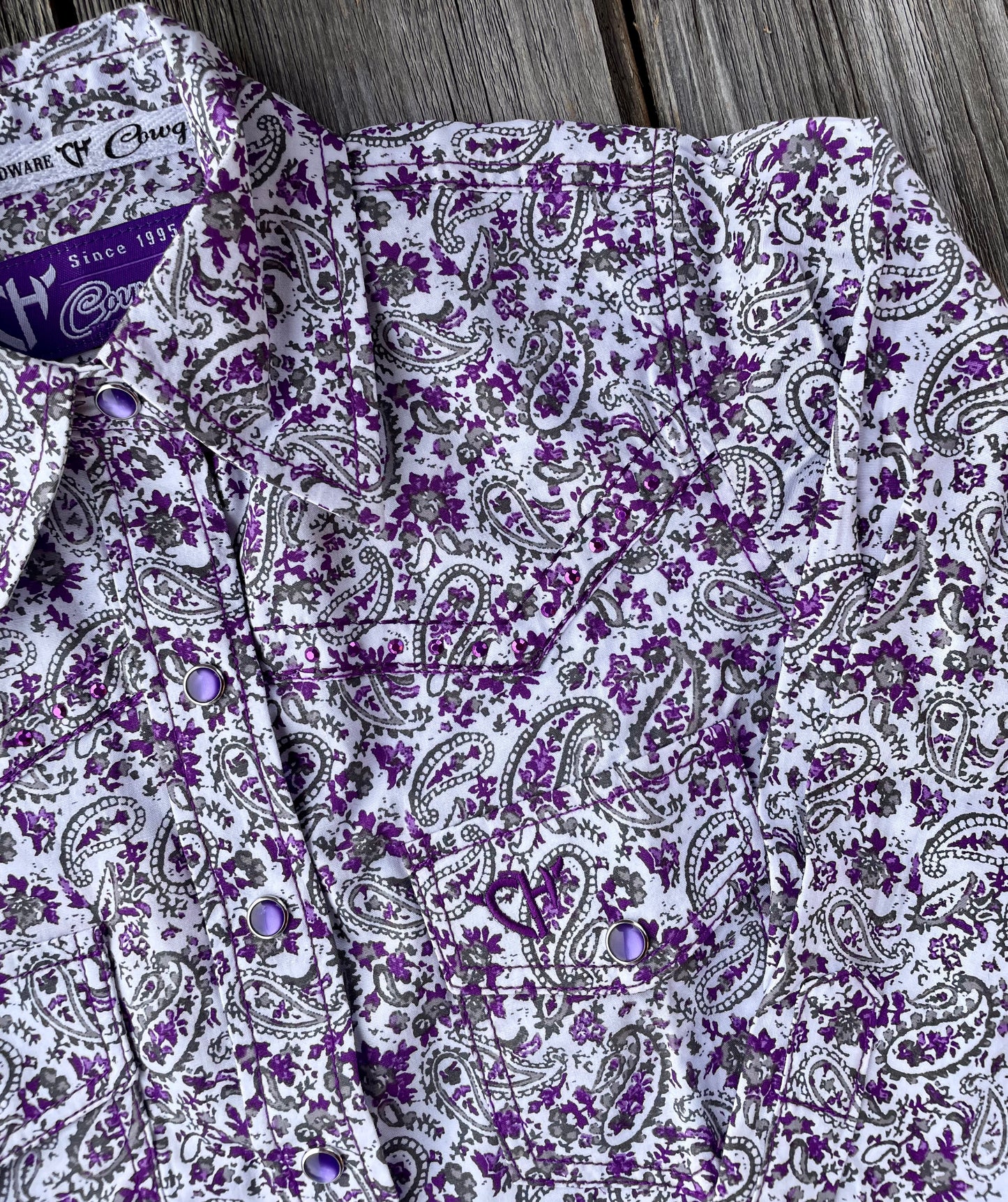 Purple Floral Western Baby Romper