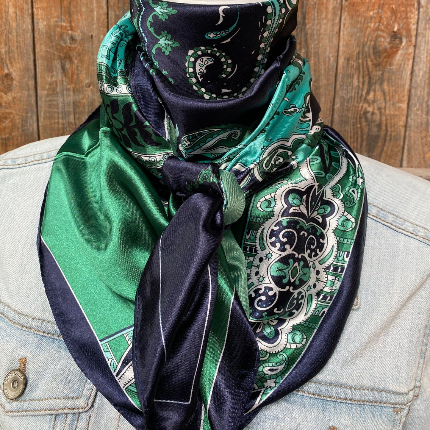 35X35"  Blue and Green Waves Wild Rag / Scarf WR3357