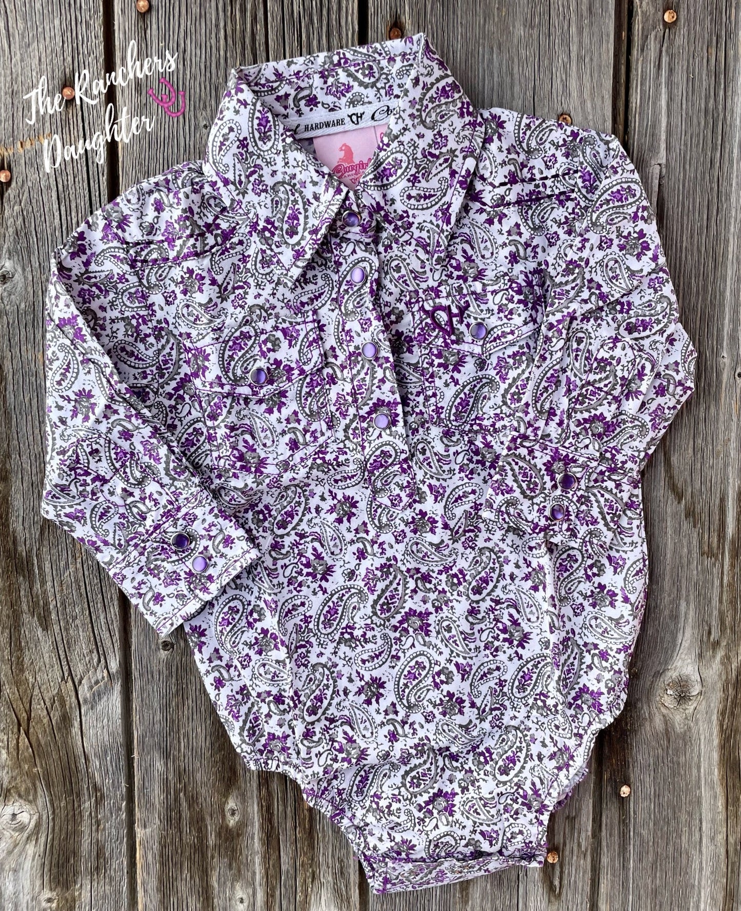Purple Floral Western Baby Romper
