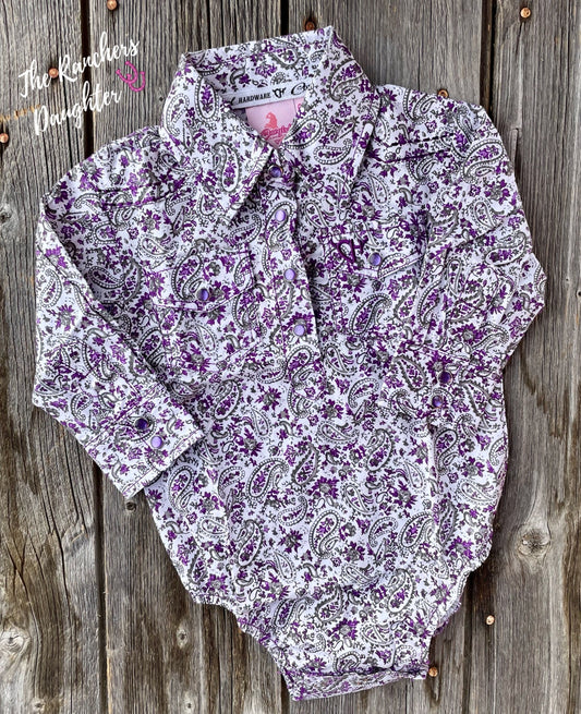 Purple Floral Western Baby Romper