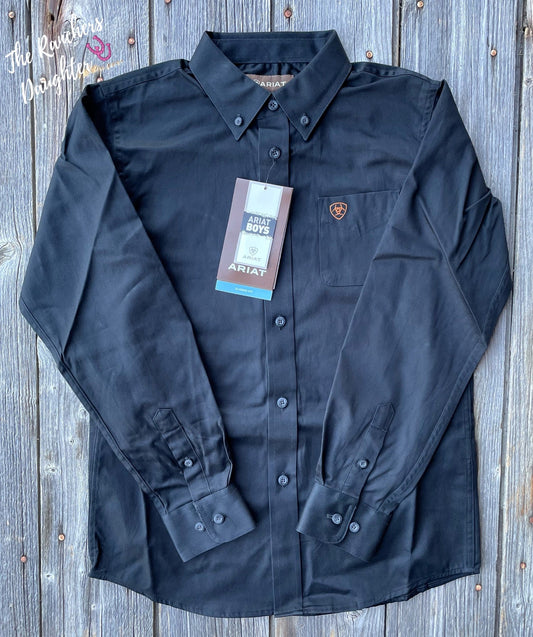 Ariat Boys Black Solid Twill Classic Fit Western Shirt