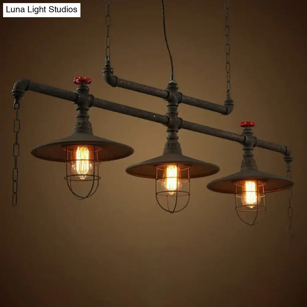 DecorBites™ Rustic Iron Saucer Pendant Lamp with Cage Guard - Island Lighting for Dining Room - Black