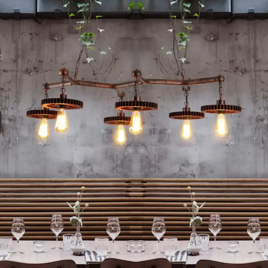 Industrial copper metal island lamp dining room gear chandelier