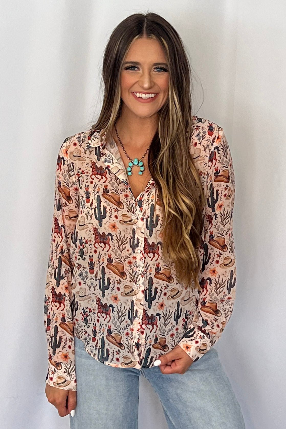 Painted Desert Chiffon Button Up Blouse