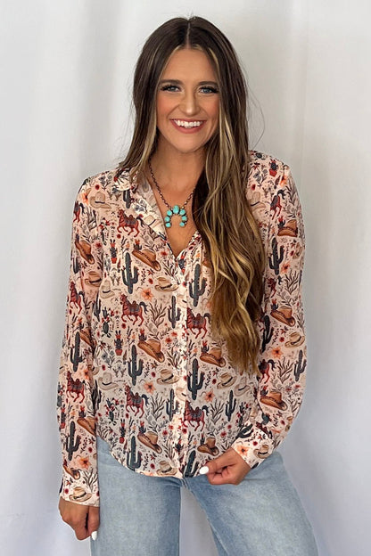 Painted Desert Chiffon Button Up Blouse
