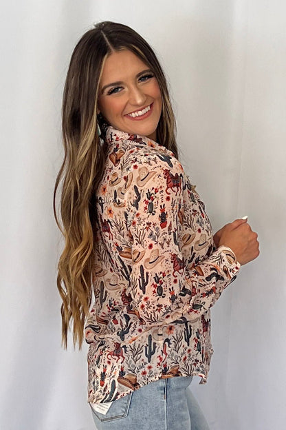 Painted Desert Chiffon Button Up Blouse