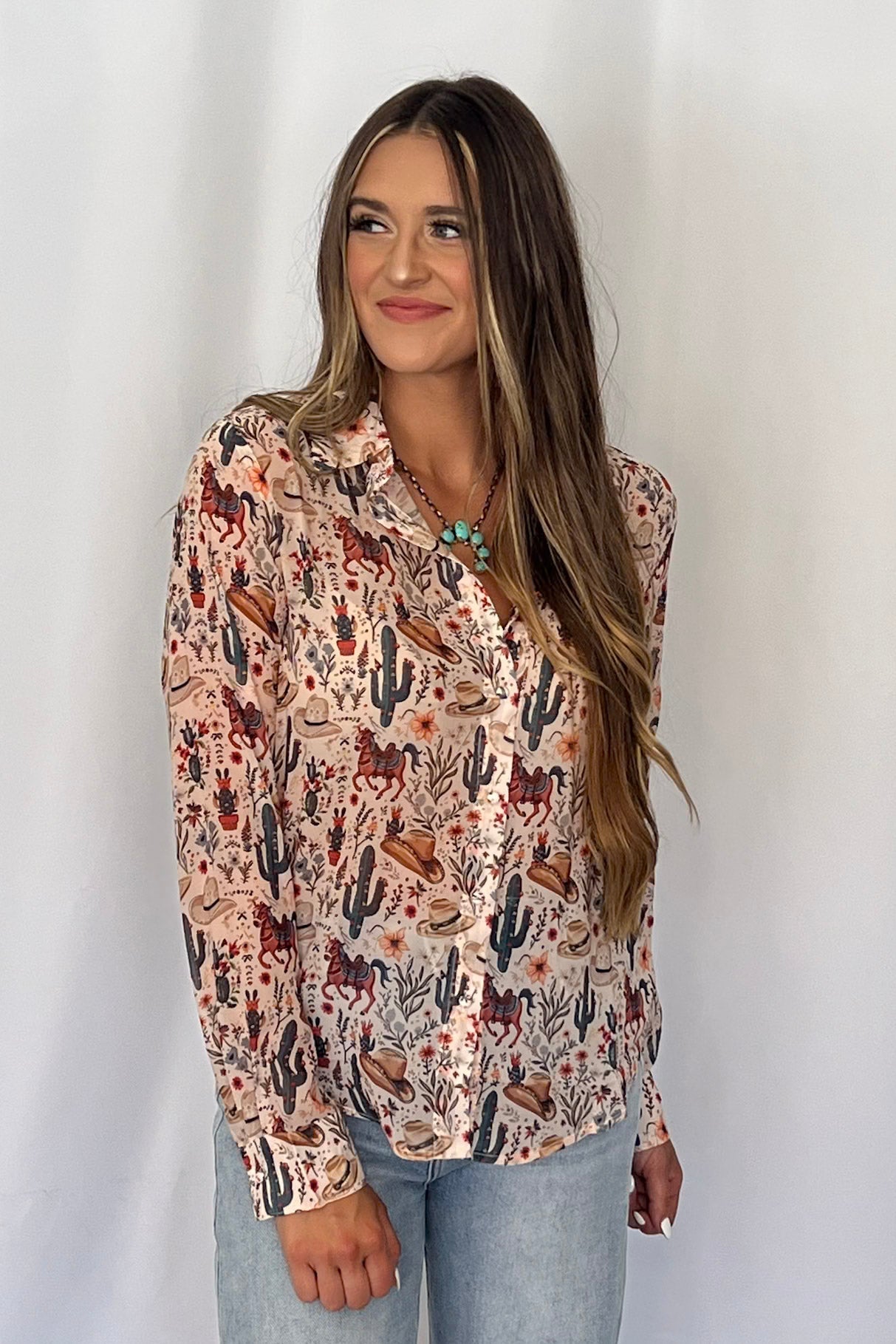 Painted Desert Chiffon Button Up Blouse