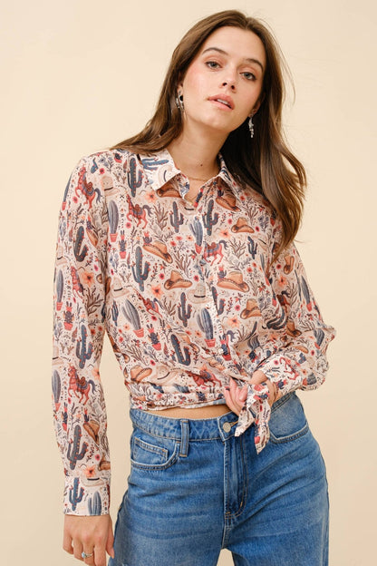 Painted Desert Chiffon Button Up Blouse