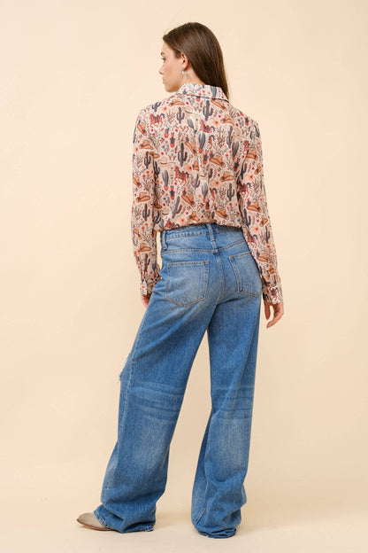 Painted Desert Chiffon Button Up Blouse