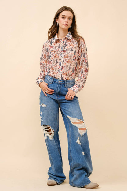 Painted Desert Chiffon Button Up Blouse