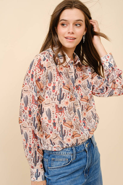 Painted Desert Chiffon Button Up Blouse