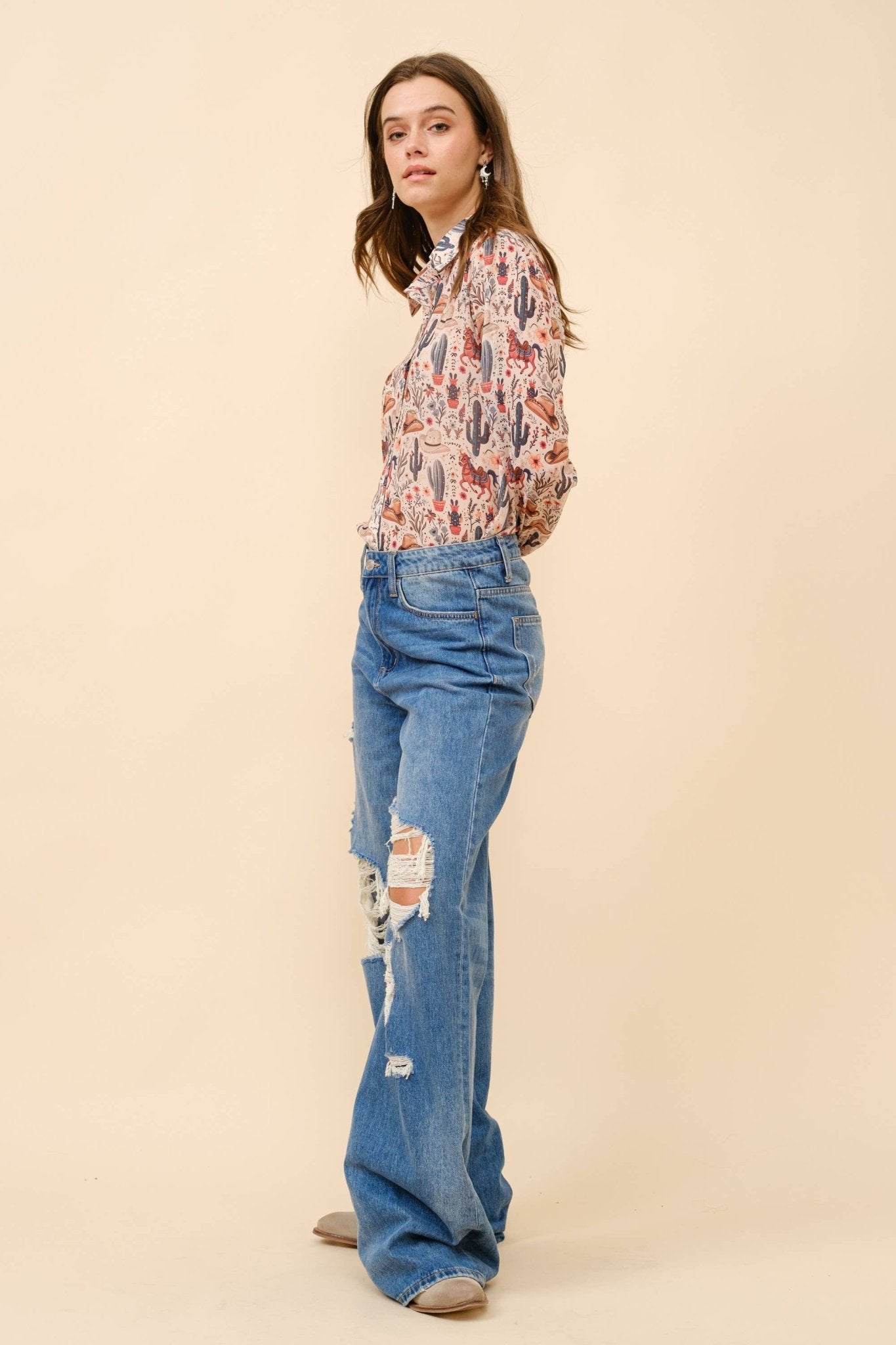Painted Desert Chiffon Button Up Blouse