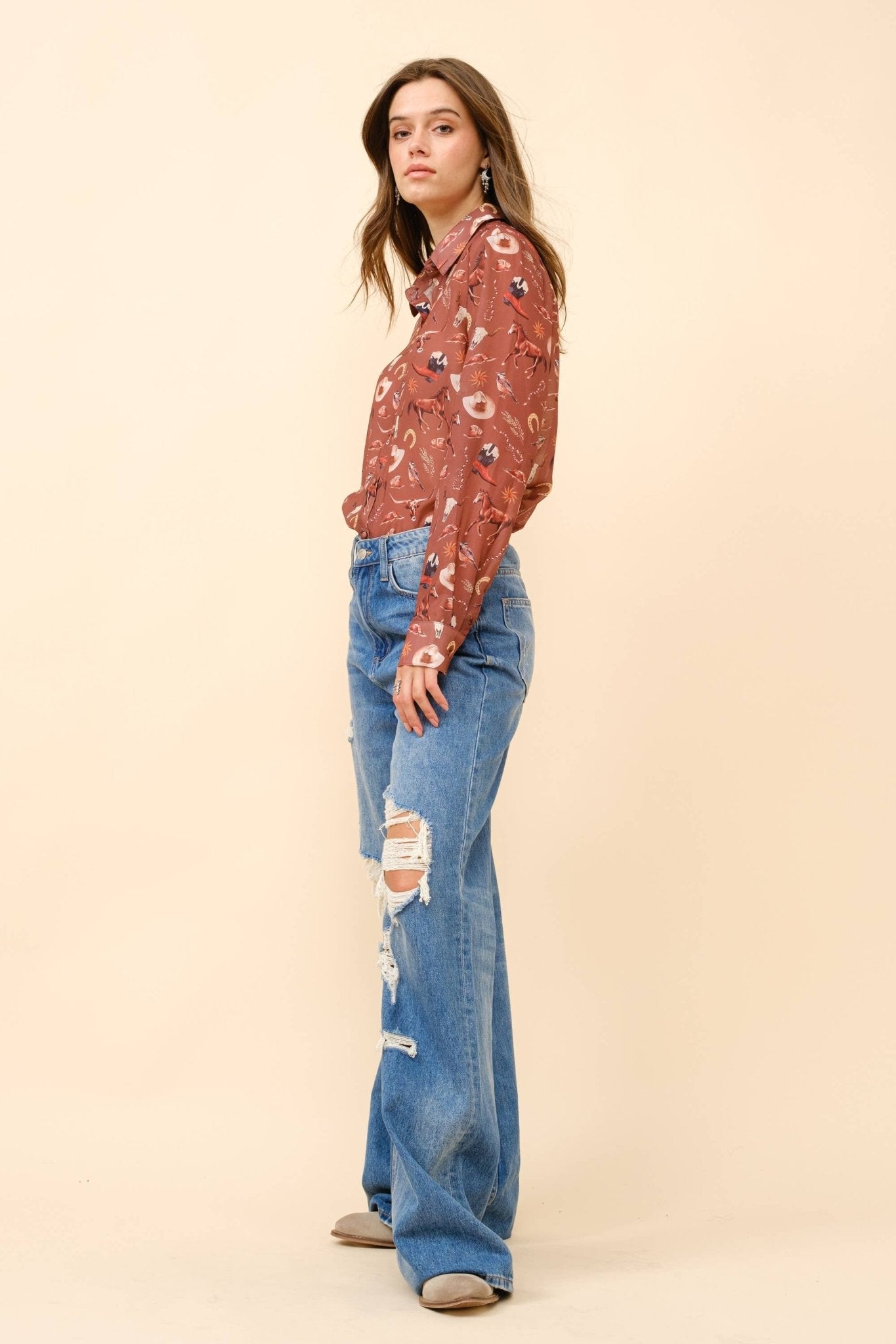 Painted Desert Chiffon Button Up Blouse