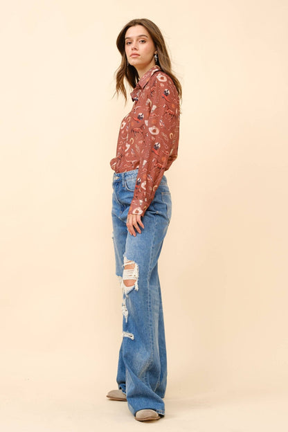 Painted Desert Chiffon Button Up Blouse