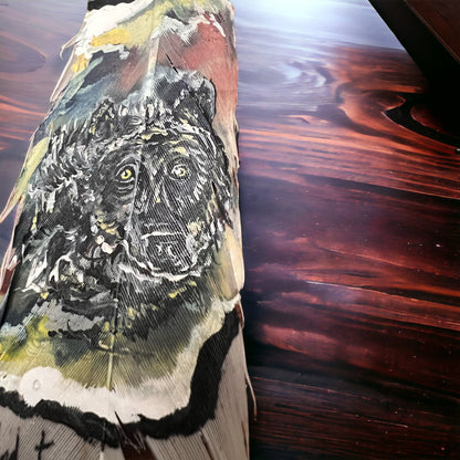 Painted hat feather by Chad Demien