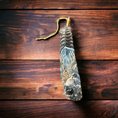 Painted hat feather by Chad Demien - Large buck
