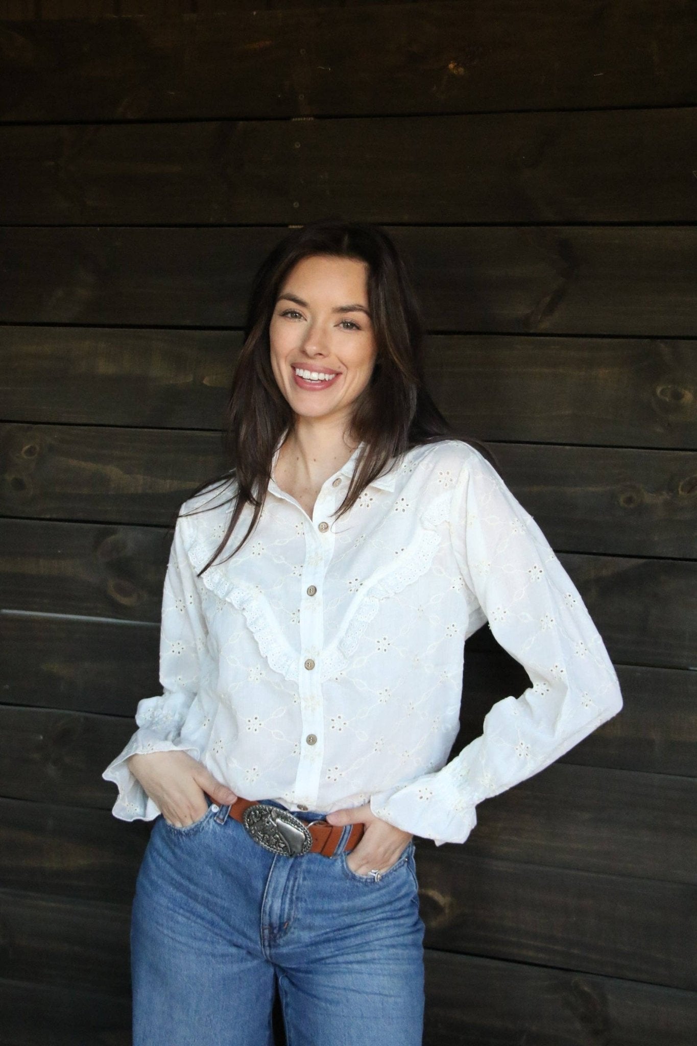 Prairie Eyelet Ruffle Top - small remains
