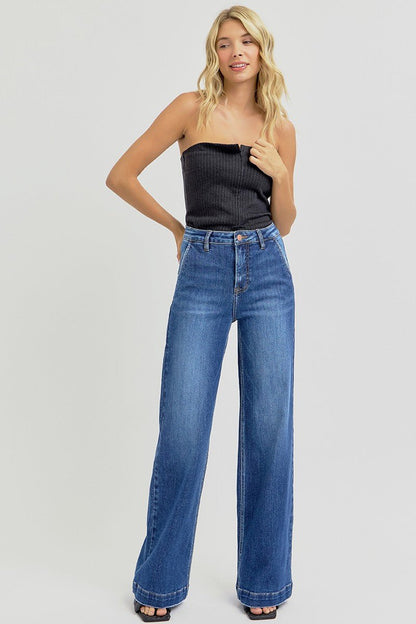 Risen High Rise Wide Leg Slanted Pocket Jeans - Size 0, 5, 9, 13 and 15