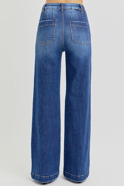Risen High Rise Wide Leg Slanted Pocket Jeans - Size 0, 5, 9, 13 and 15
