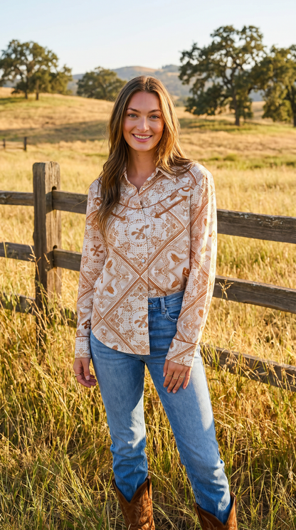 Rust Bandana Vintage Western Snap-Front Shirt