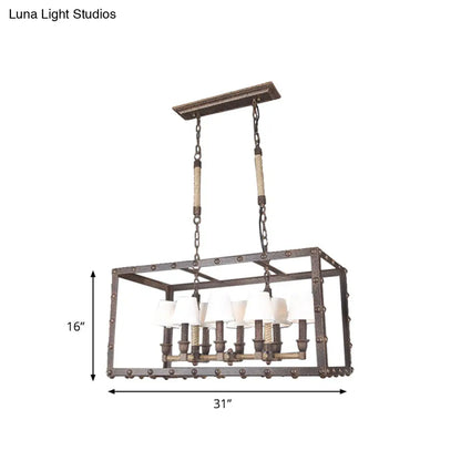 DecorBites™ Rustic 8-Light Island Pendant Fixture with Traditional Fabric Barrel for Dining Room Lighting