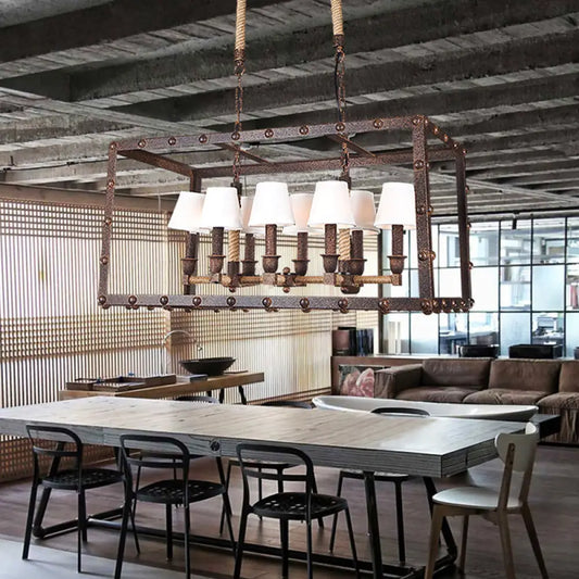 DecorBites™ Rustic 8-Light Island Pendant Fixture with Traditional Fabric Barrel for Dining Room Lighting