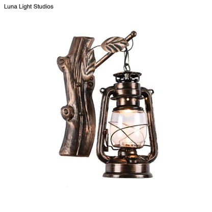 DecorBites™ Rustic Black Oil Lantern Wall Sconce - Clear Glass, 1 Head - for Corridor Lighting